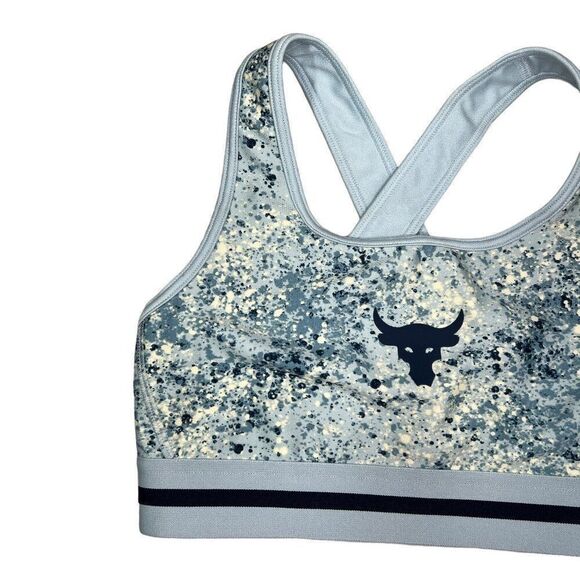 Under Armour Project Rock Sports Bra Womens Small Blue Athletic Running Gym Yoga - Picture 3 of 11